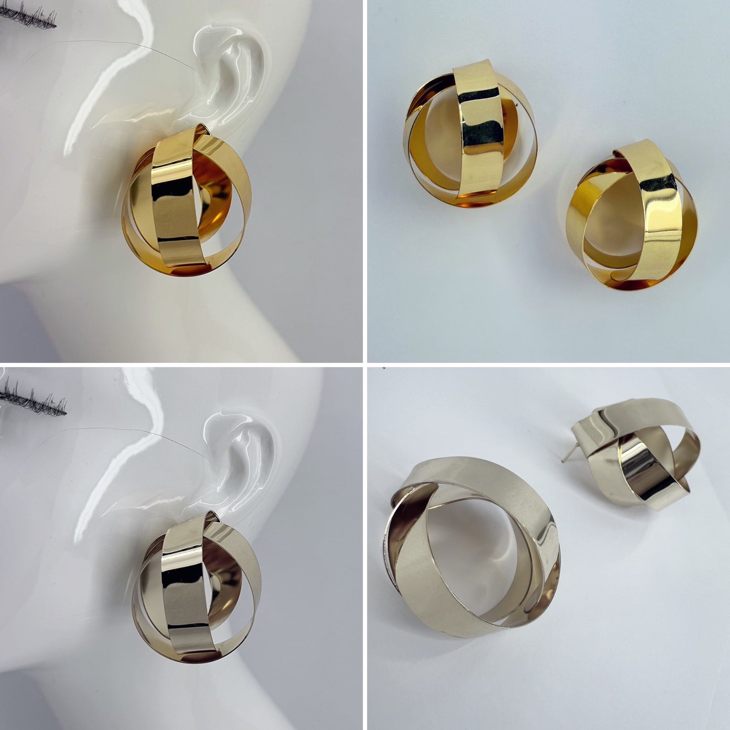 Geometric Design Metal Stud Earrings Gold Or Silver Finish