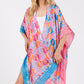 Two Tones Trim Abstract Print Silky Feel Kimono Shawl
