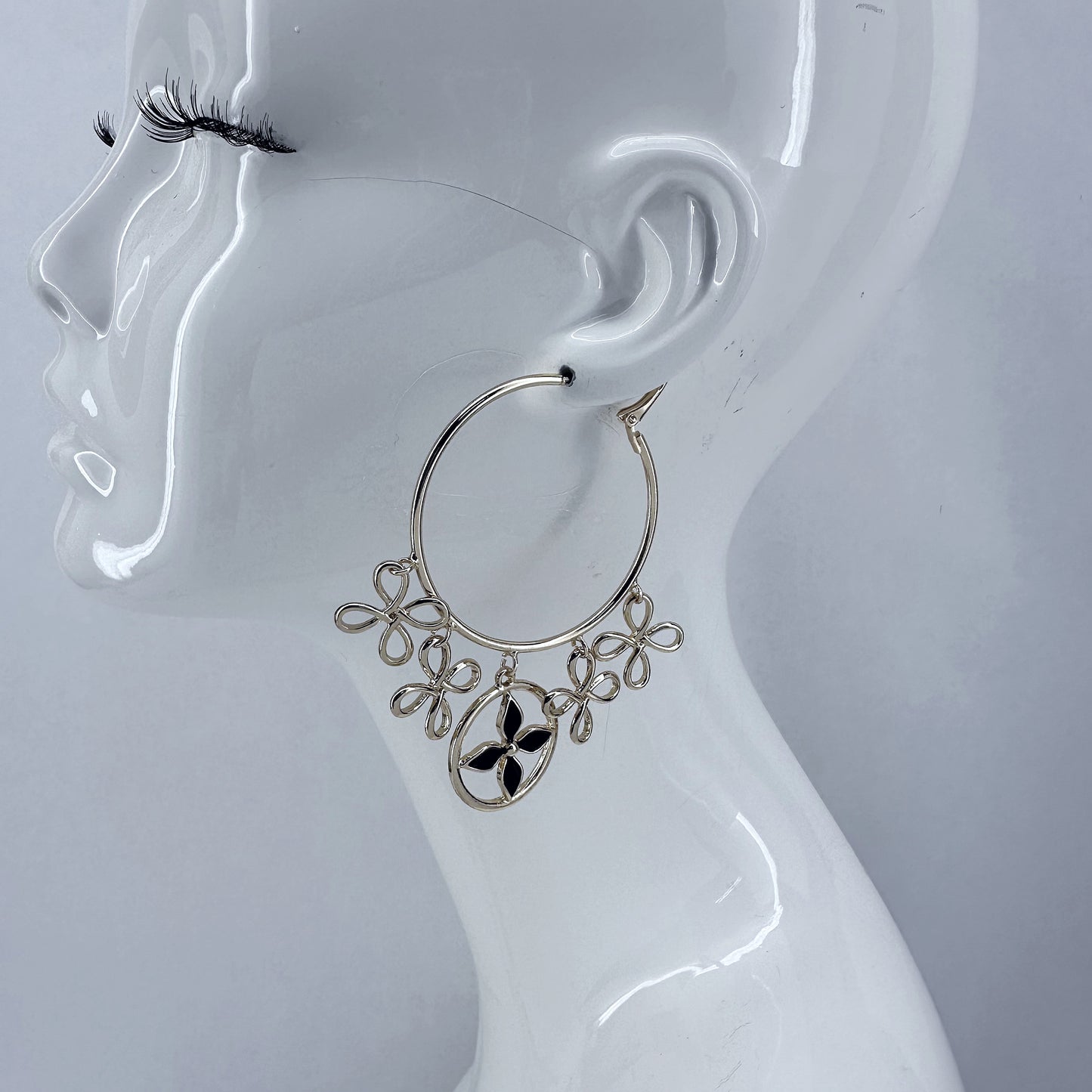 Hoop Earring With Flower Dangles