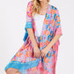 Two Tones Trim Abstract Print Silky Feel Kimono Shawl
