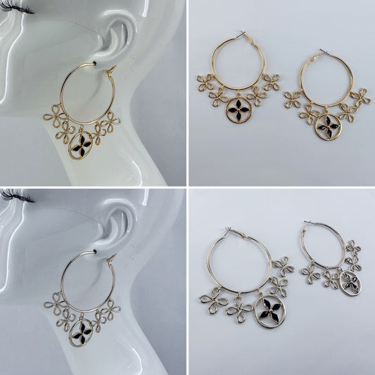 Hoop Earring With Flower Dangles