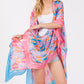 Two Tones Trim Abstract Print Silky Feel Kimono Shawl