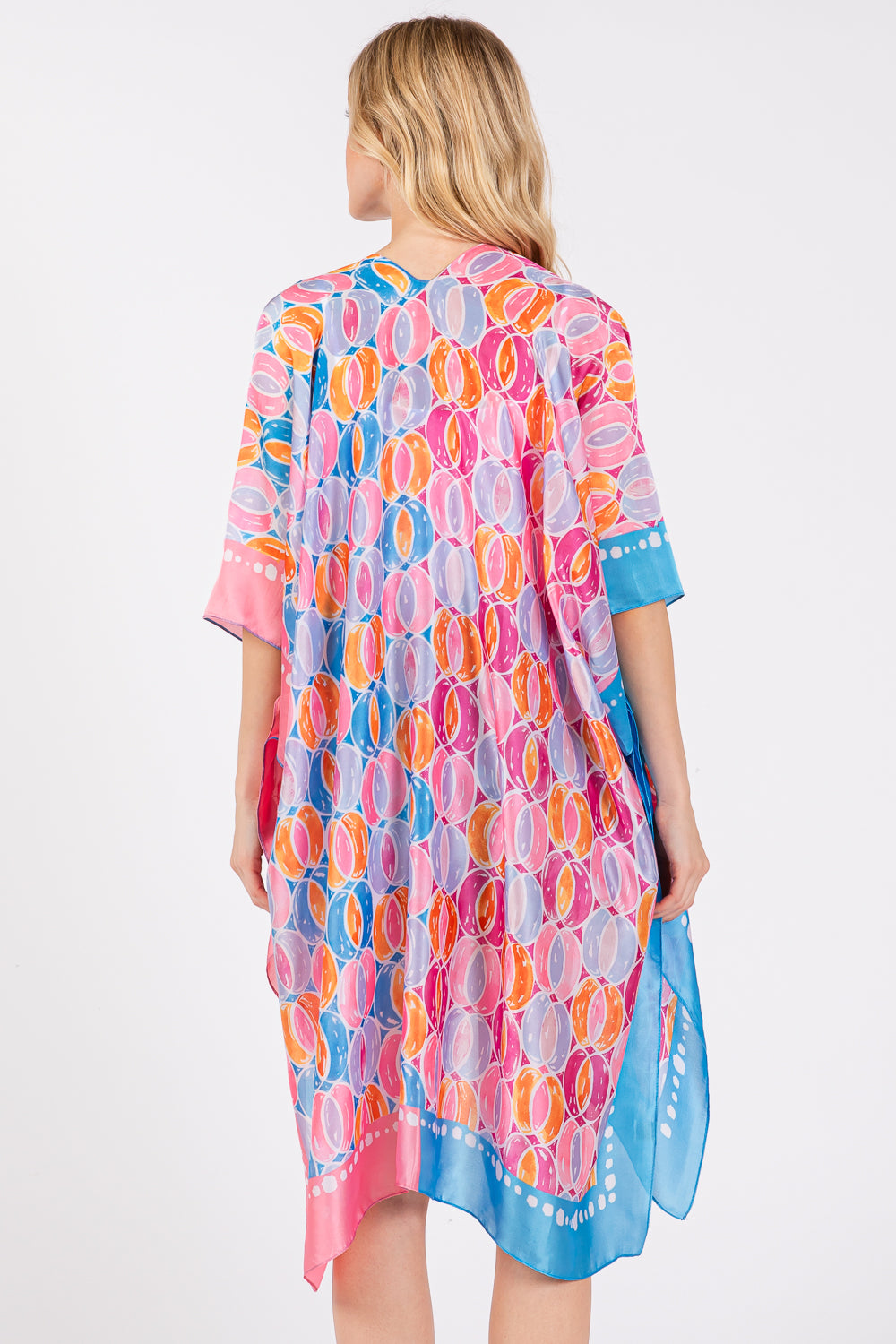 Two Tones Trim Abstract Print Silky Feel Kimono Shawl