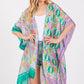 Two Tones Trim Abstract Print Silky Feel Kimono Shawl