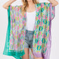 Two Tones Trim Abstract Print Silky Feel Kimono Shawl