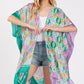 Two Tones Trim Abstract Print Silky Feel Kimono Shawl