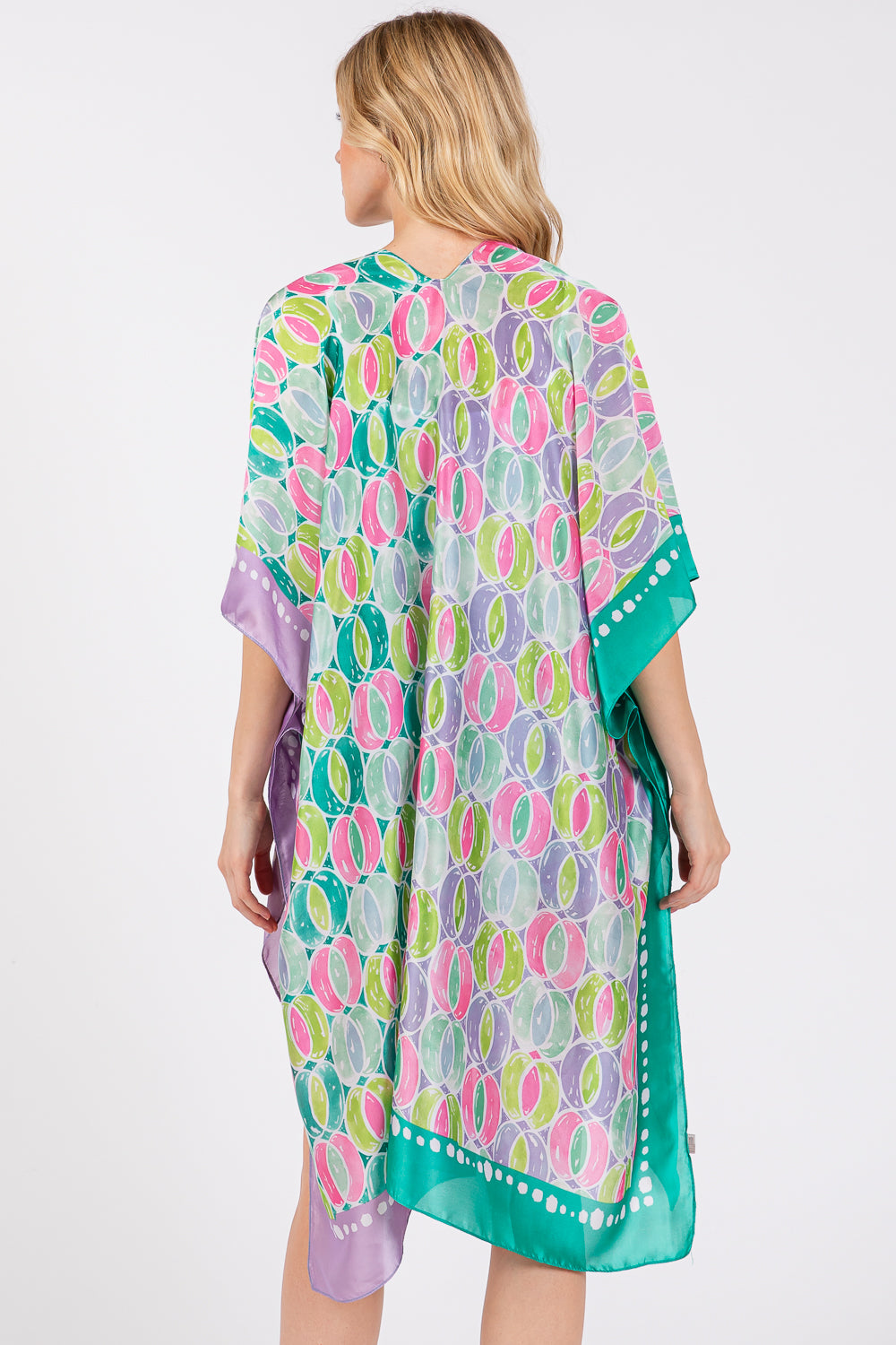 Two Tones Trim Abstract Print Silky Feel Kimono Shawl