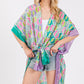 Two Tones Trim Abstract Print Silky Feel Kimono Shawl