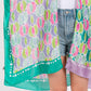 Two Tones Trim Abstract Print Silky Feel Kimono Shawl