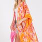 Two Tones Trim Abstract Print Silky Feel Kimono Shawl