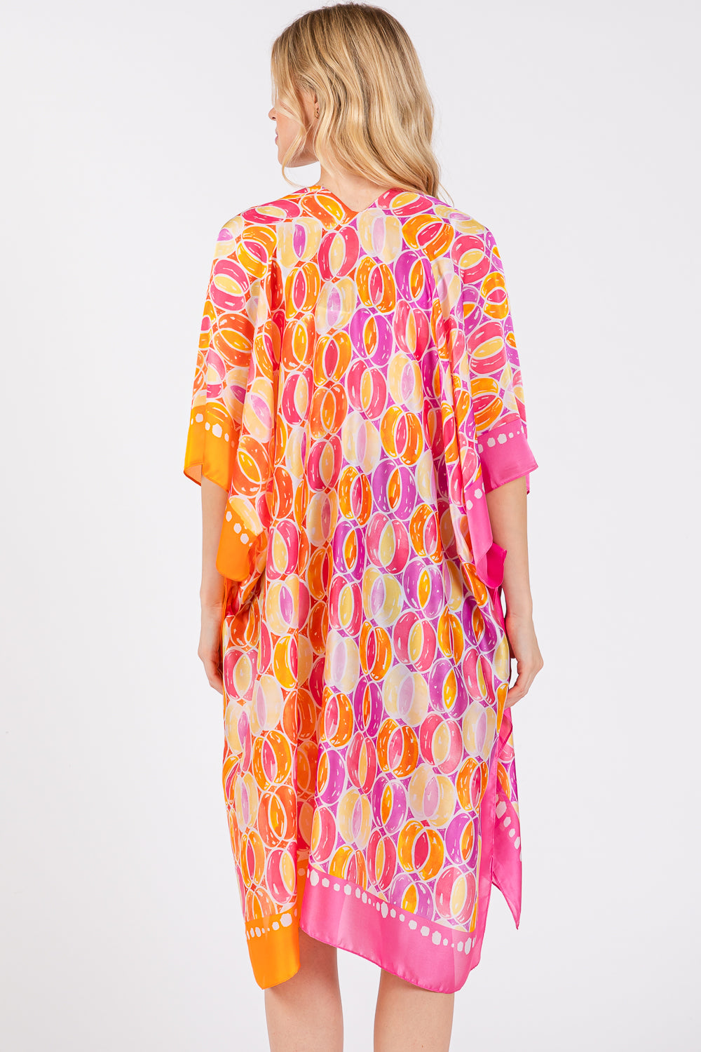 Two Tones Trim Abstract Print Silky Feel Kimono Shawl