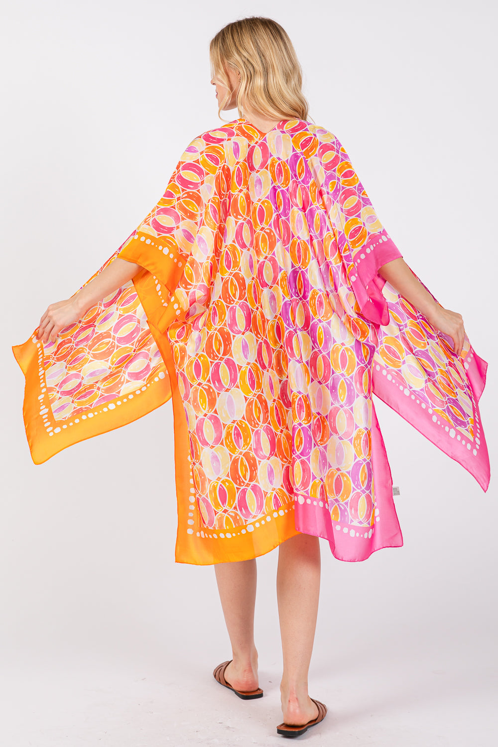 Two Tones Trim Abstract Print Silky Feel Kimono Shawl