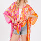 Two Tones Trim Abstract Print Silky Feel Kimono Shawl