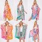 Two Tones Trim Abstract Print Silky Feel Kimono Shawl