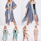Striped Two Tone Cover up Open Kimono Shawl