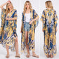 Yellow and Blue Boho Print Open Long Kimono