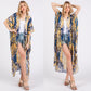 Yellow and Blue Boho Print Open Long Kimono