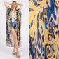 Yellow and Blue Boho Print Open Long Kimono