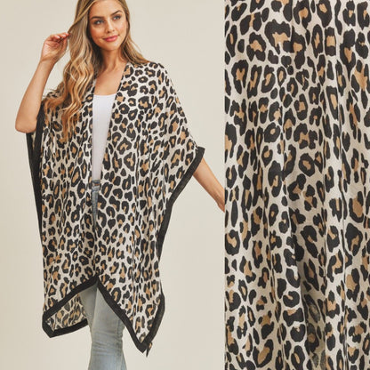 Beige or Brown Leopard Print Open Kimono