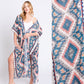 Aztec Print Open Front Long Open Kimono