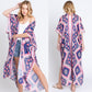 Aztec Print Open Front Long Open Kimono
