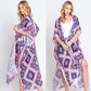 Aztec Print Open Front Long Open Kimono