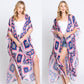 Aztec Print Open Front Long Open Kimono