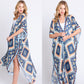 Aztec Print Open Front Long Open Kimono
