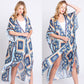 Aztec Print Open Front Long Open Kimono