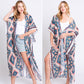 Aztec Print Open Front Long Open Kimono