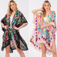 Black or Beige Multicolor Heart Print Silky Feel Kimono