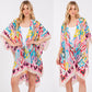 Black or Beige Multicolor Heart Print Silky Feel Kimono