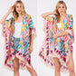 Black or Beige Multicolor Heart Print Silky Feel Kimono