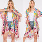 Black or Beige Multicolor Heart Print Silky Feel Kimono