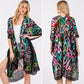 Black or Beige Multicolor Heart Print Silky Feel Kimono