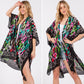 Black or Beige Multicolor Heart Print Silky Feel Kimono