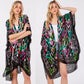 Black or Beige Multicolor Heart Print Silky Feel Kimono