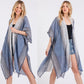 Striped Two Tone Cover up Open Kimono Shawl