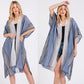 Striped Two Tone Cover up Open Kimono Shawl