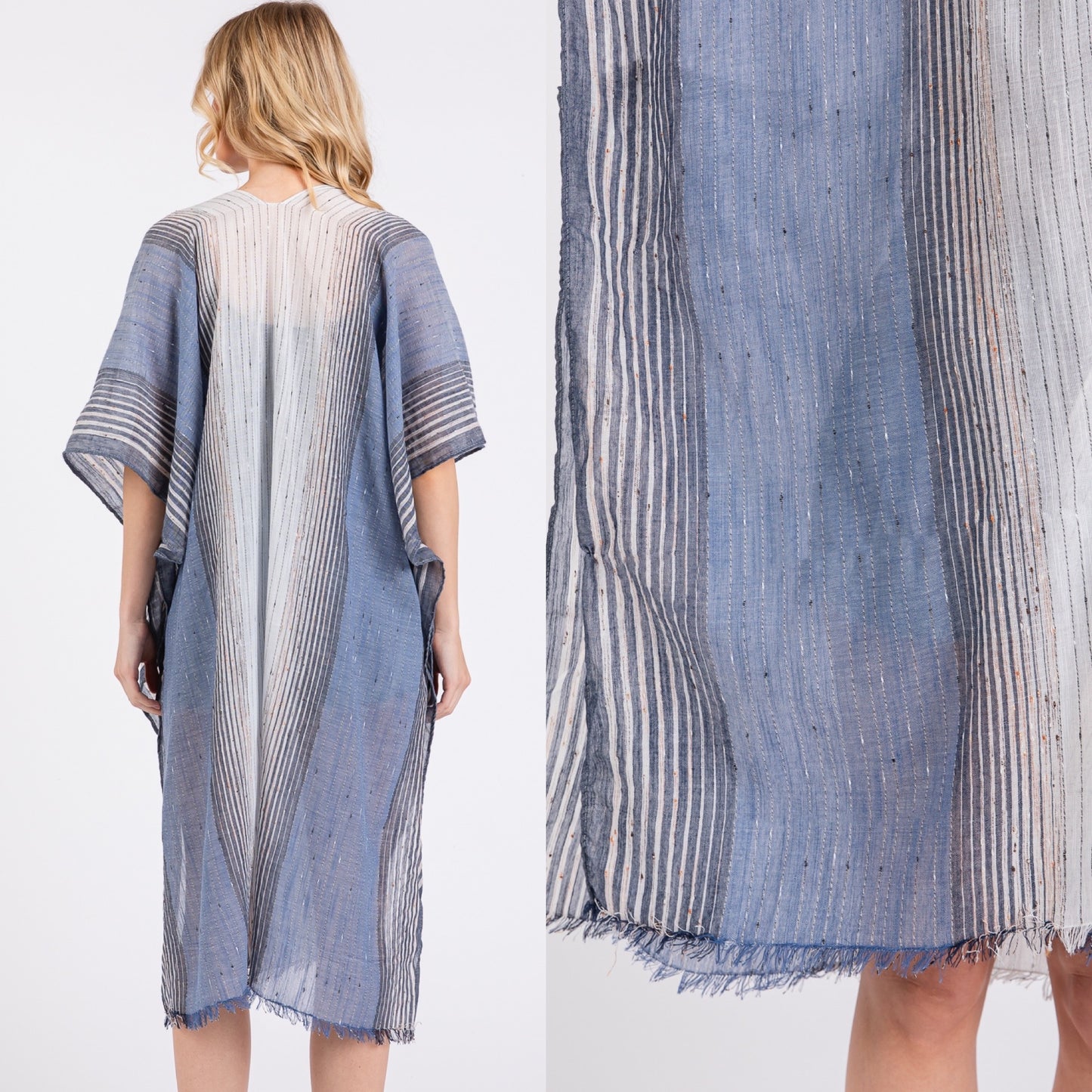 Striped Two Tone Cover up Open Kimono Shawl