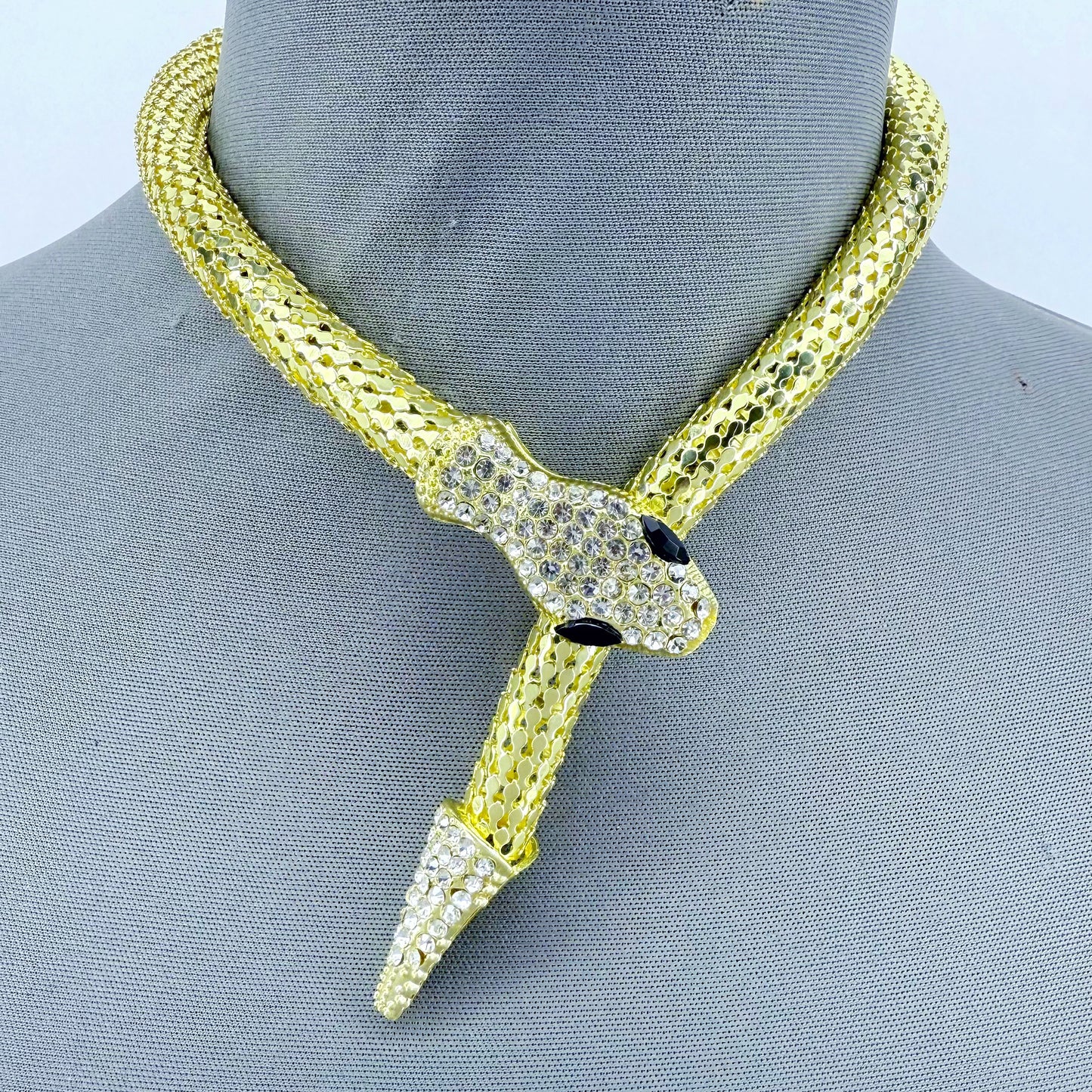 Gold Or Silver Finish Snake Design Magnetic Closure Necklace With Rhinestone