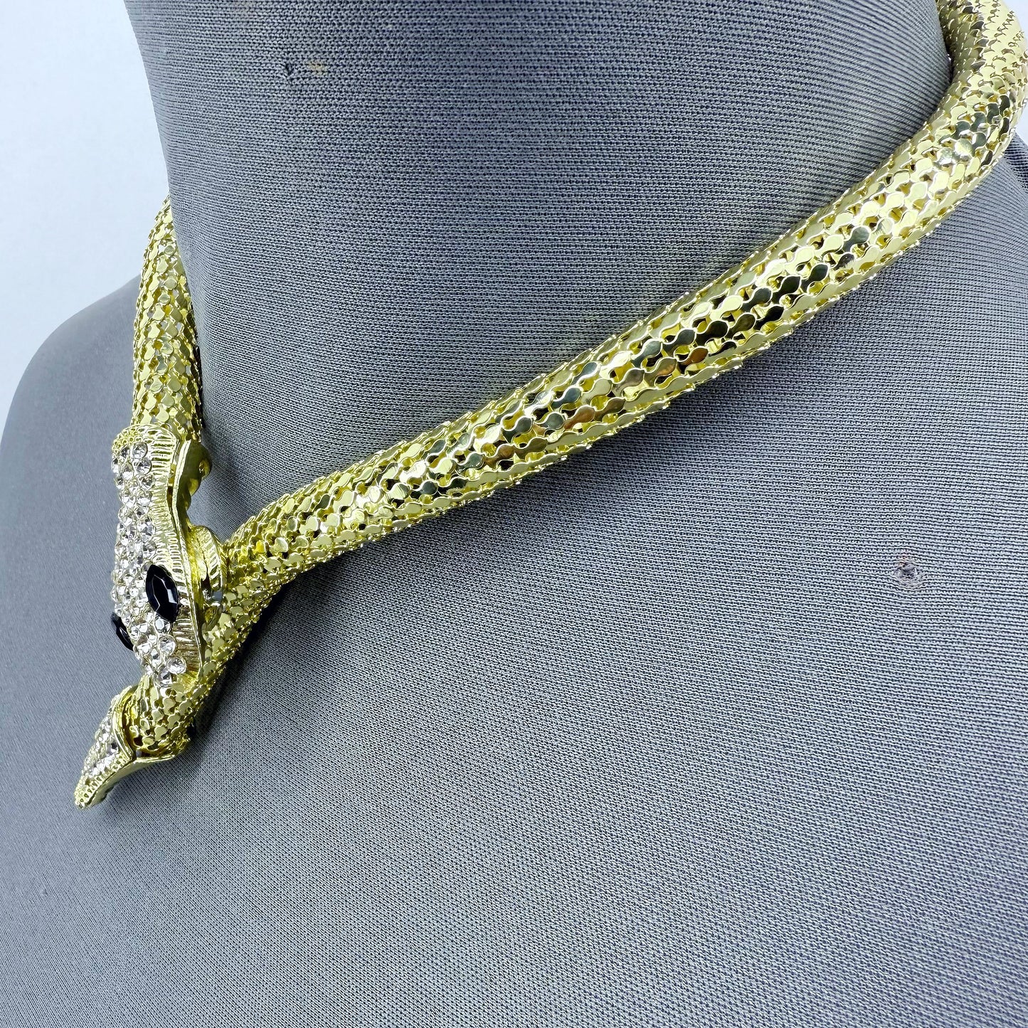 Gold Or Silver Finish Snake Design Magnetic Closure Necklace With Rhinestone
