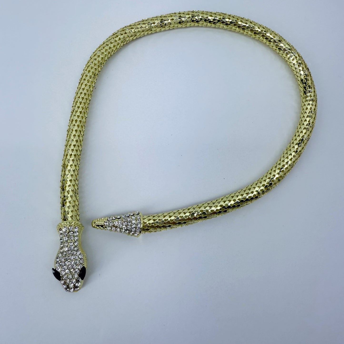 Gold Or Silver Finish Snake Design Magnetic Closure Necklace With Rhinestone