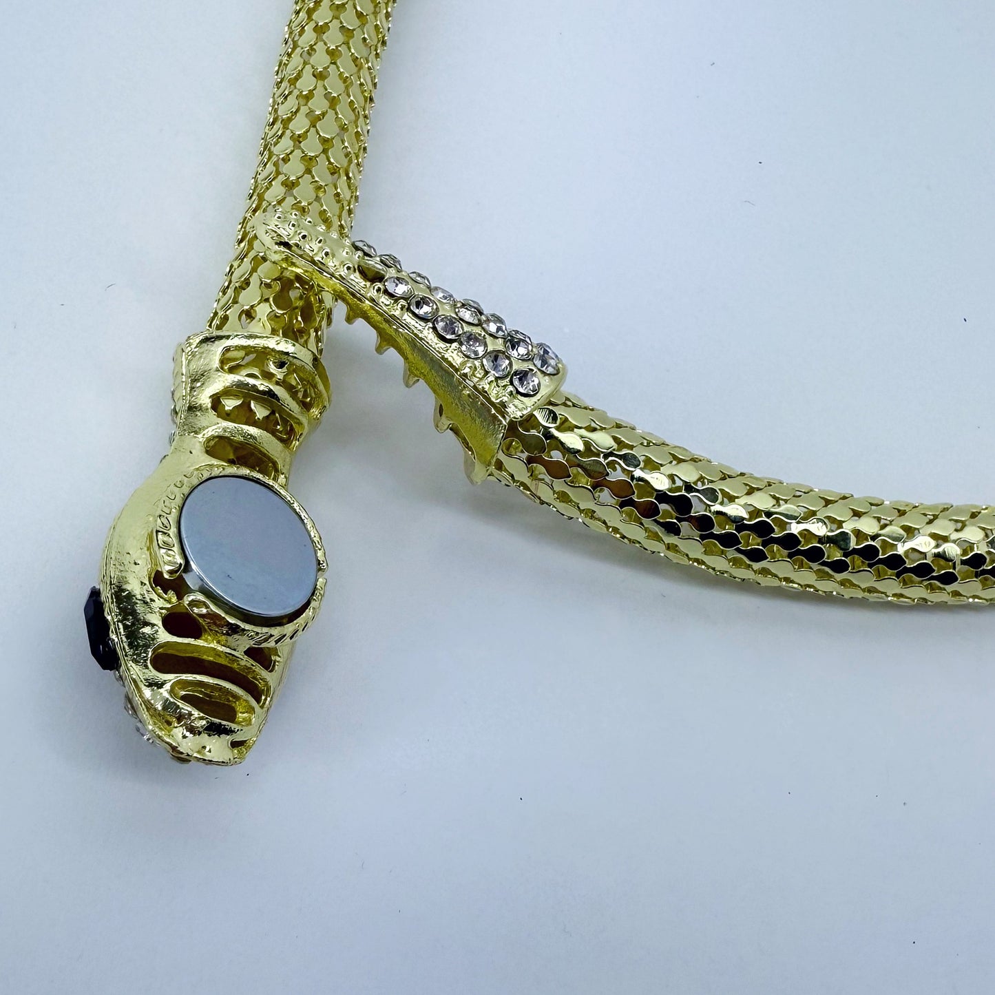Gold Or Silver Finish Snake Design Magnetic Closure Necklace With Rhinestone