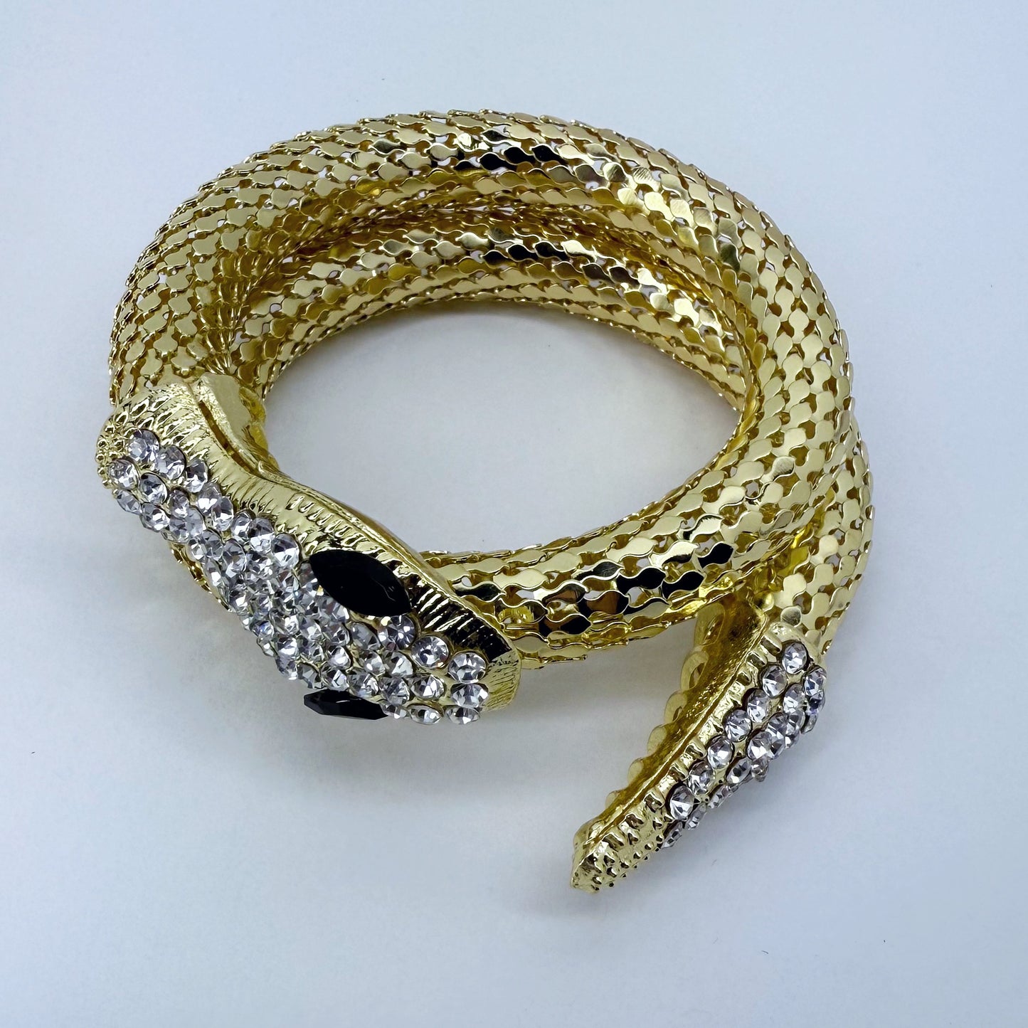 Wrap Around Snake Design Bracelet Gold Or Silver Finish With Rhinestone