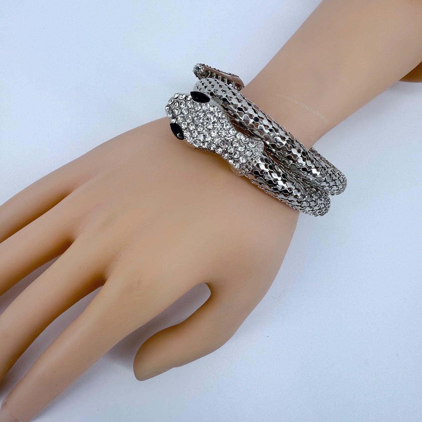 Wrap Around Snake Design Bracelet Gold Or Silver Finish With Rhinestone