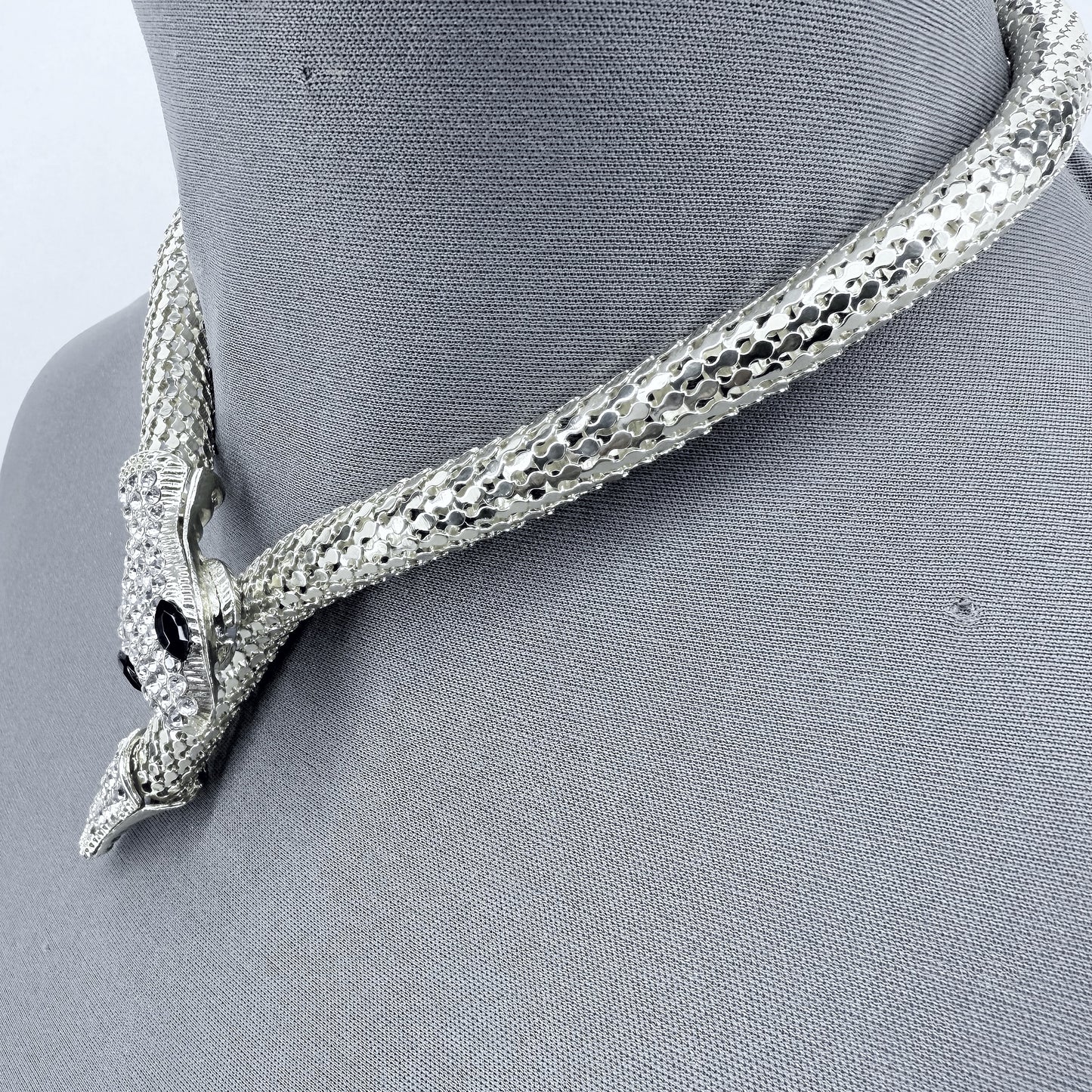 Gold Or Silver Finish Snake Design Magnetic Closure Necklace With Rhinestone