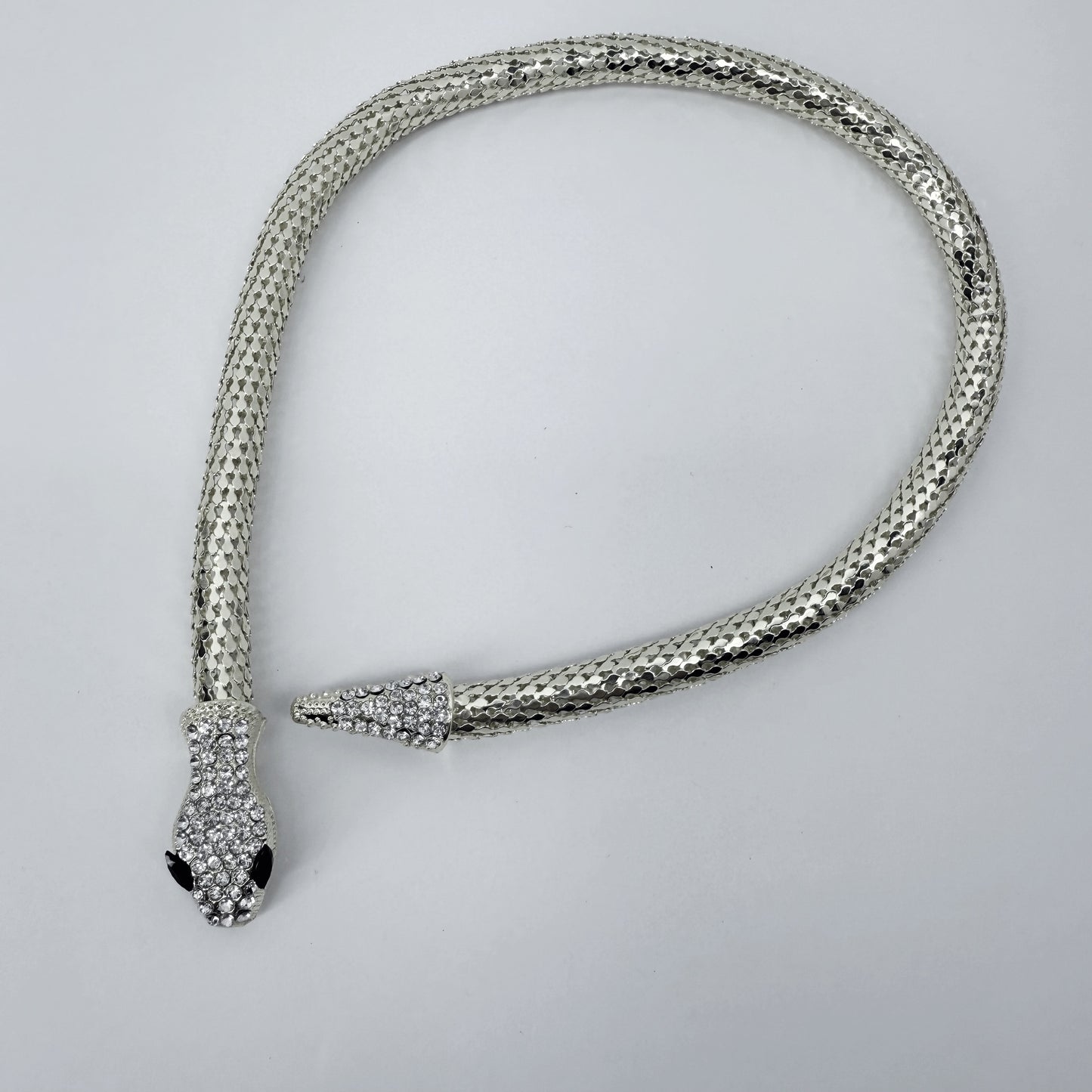 Gold Or Silver Finish Snake Design Magnetic Closure Necklace With Rhinestone