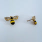 Gold Finish Bee Design Post Back Stud Earrings with Clear Rhinestones