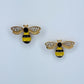 Gold Finish Bee Design Post Back Stud Earrings with Clear Rhinestones